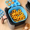 Quadratische Heißluftfritteusen-Einlage Silikon-Backmatte 6,7 Zoll Antihaft-Ofenfestes Tablett BPA-Freier Heißluftfritteusen-Korb für gleichmäßiges Garen