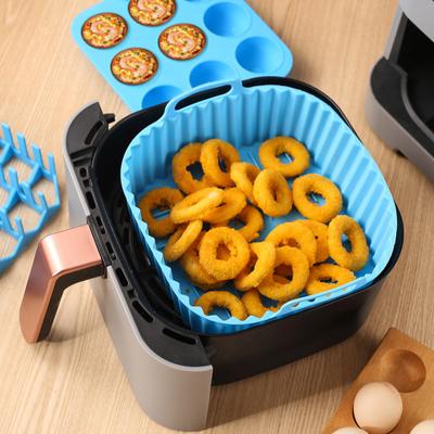 Carré Doublure de Friteuse à Air Tapis de Cuisson en Silicone 6,7 Pouces Antiadhésif Plateau Résistant à la Chaleur pour Four Sans BPA Panier de Friteuse à Air pour une Cuisson Uniforme