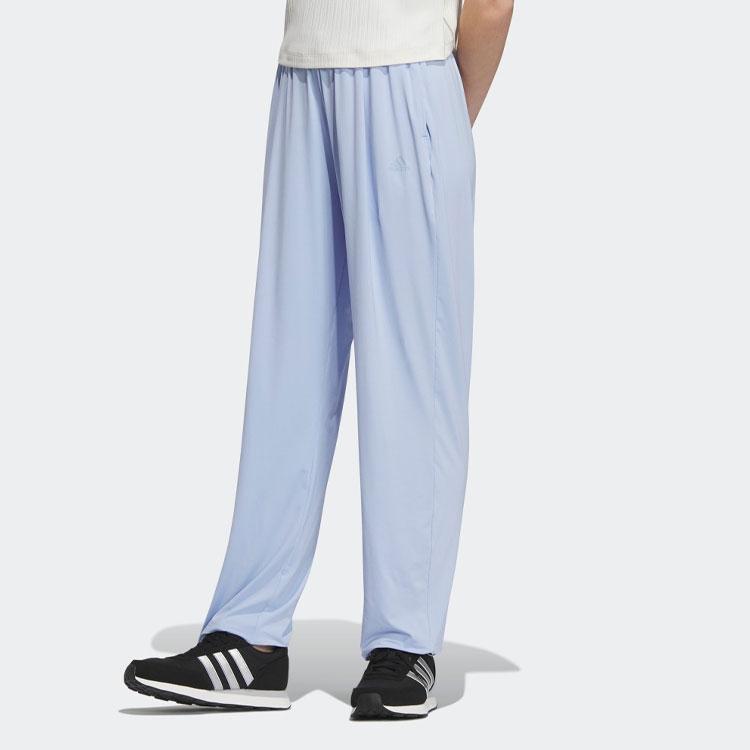 Adidas Solid Color Elastic Waist Cuffed Casual Pants Women Bottoms Blue IP3970