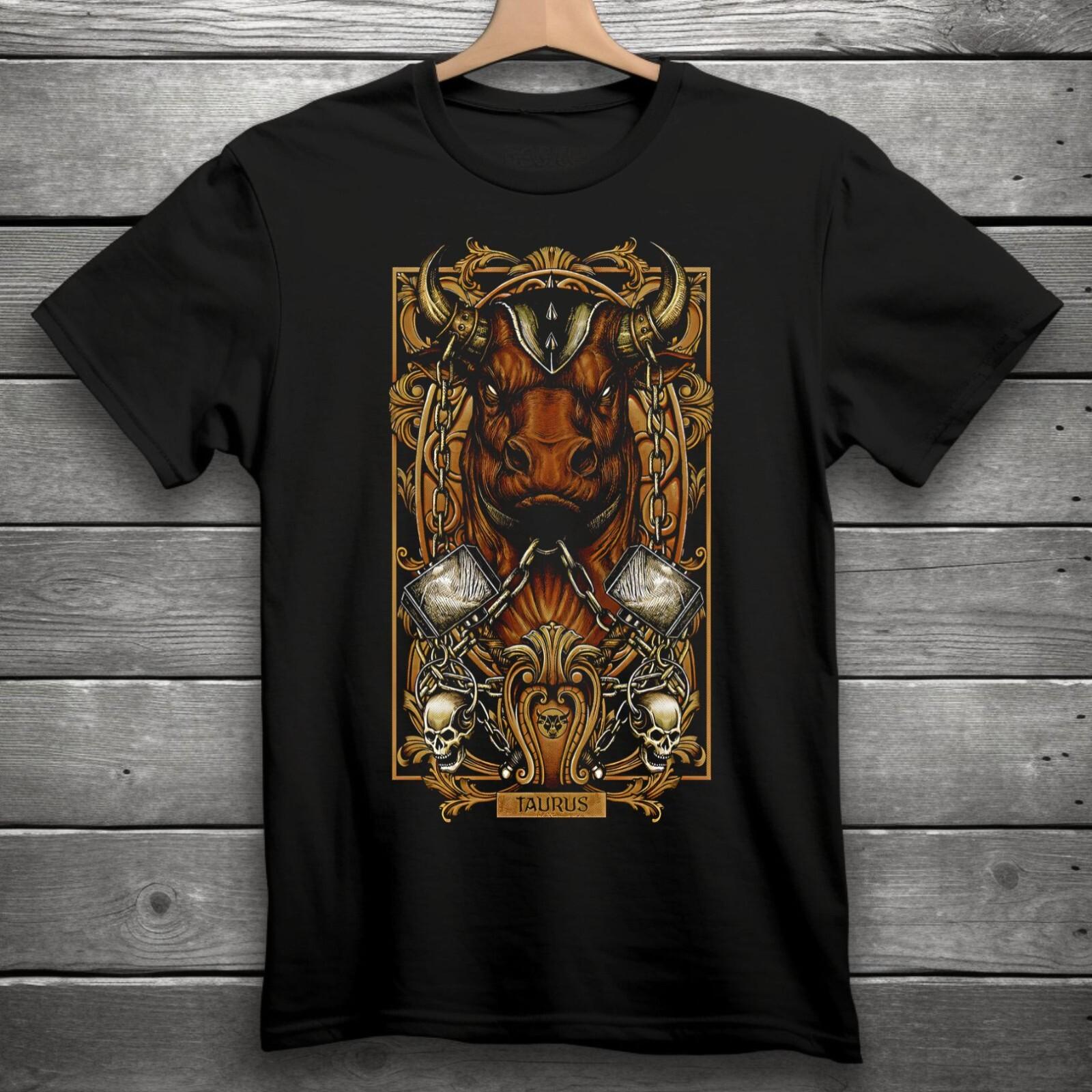Taurus Zodiac Sign Goth Skull Unisex Black T-Shirt S-3XL L