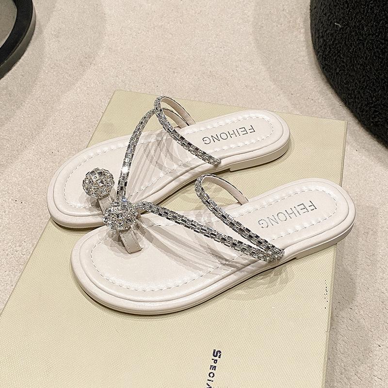 French evening slippers flat shoes pinch cold slippers fairy wind beautiful sandals women's summer wear silver women's shoes