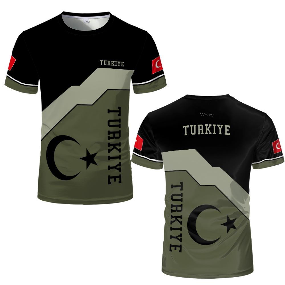 Camiseta Estampada Estilo Graffiti Turco Masculina com Gráfico da Bandeira Turca Gola Redonda Unissex Respirável Esportiva Casual Manga Curta