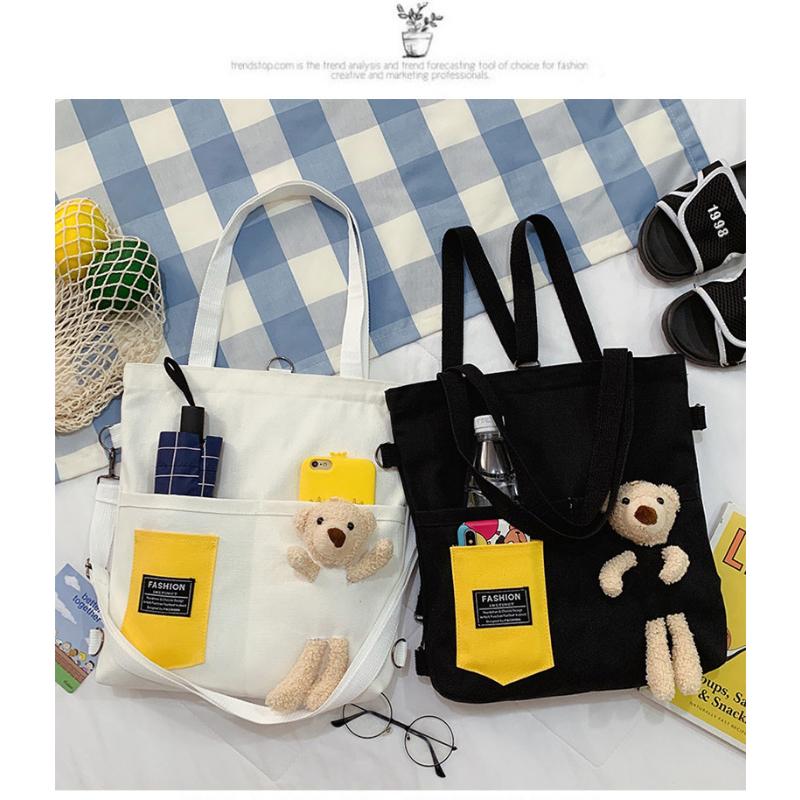 Geantă de mână pentru femei, desen animat, drăguță, geantă crossbody cu un singur umăr, geantă de mână de mare capacitate, modele ursuleț, geantă pânză