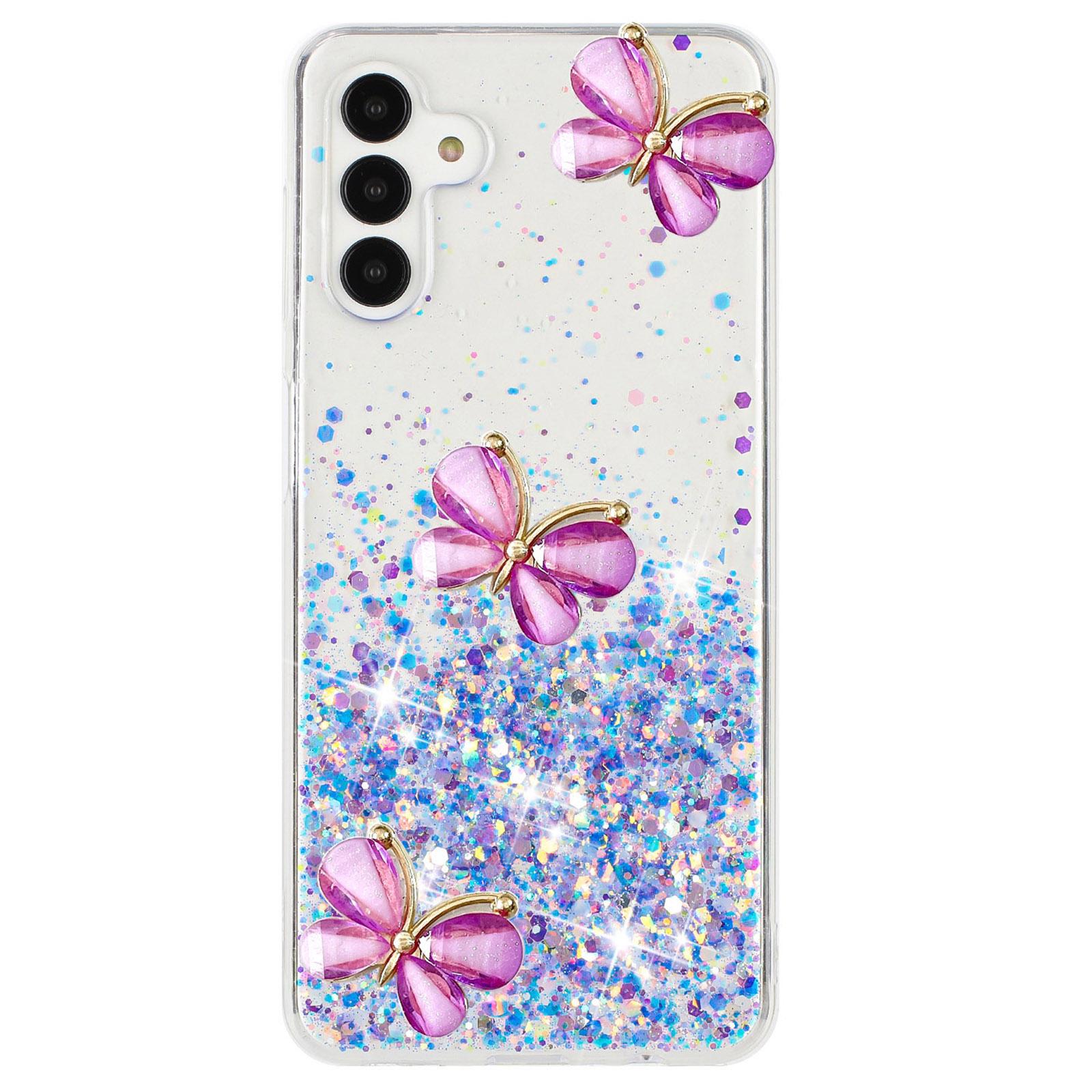 

For Samsung Galaxy S24 FE Case Glowing in Dark 3D Butterfly Epoxy TPU Phone Cover Luminous Purple