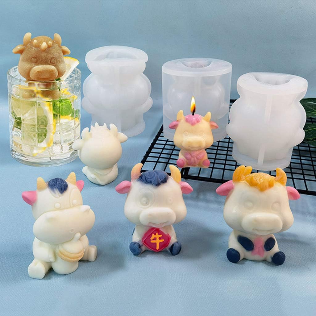 3D Cow Candle & Soap Mold, Silicone, White, Flexible, Non-Stick, Temperature -40 to +446 Degrees, Microwave, Oven, Dishwasher Safe, Craft Art, Candle