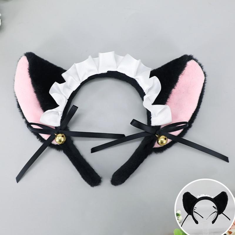 Damen Katzenohr Spitzenkopfschmuck mit Schleife Liebliches Spitzen-Katzenohr-Stirnband Cosplay Engelskopfschmuck Foto-Requisiten