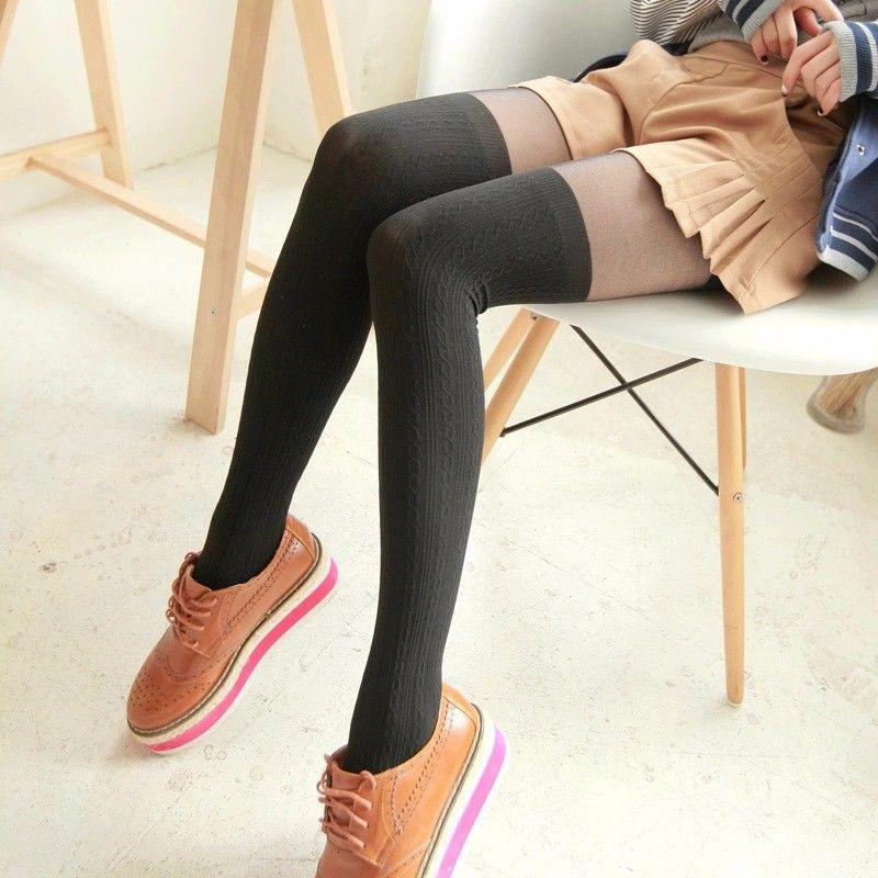 Sexy Women's Gothic Tights Spring Autumn Girls Japanese Lolita Patchwork Over Knee Stockings Female Club Party Twisted Pantyhose