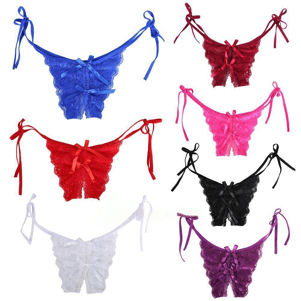 Women Sexy Thongs Briefs Open Crotch G-string Floral Lace Panties Underwear