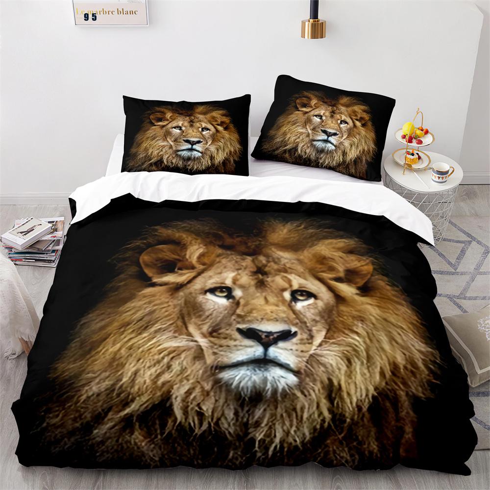 Lion Duvet Cover Set Cartoon Pattern Wild Animal Lion Cute Style Full Size Bedding Set Polyester Comforter Cover With Pillowcase
