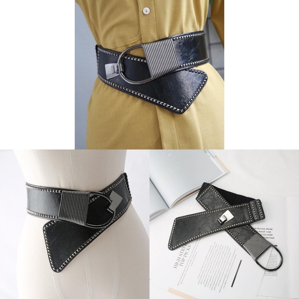 Punk Style Wide Elastic Waist Belt With Rivets Decorative Fashion For Women