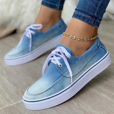 Canvas Shoes Women Fashion Plus Size Lace Up Flats Women Platform Casual Shoes Loafers