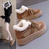Damen Winter Schnürstiefel mit dicker Sohle Fell eins leicht warm kälteabweisend gefüttert Schneestiefel rutschfest abriebfest lässige Sneaker Baumwollstiefel Board Schuhe
