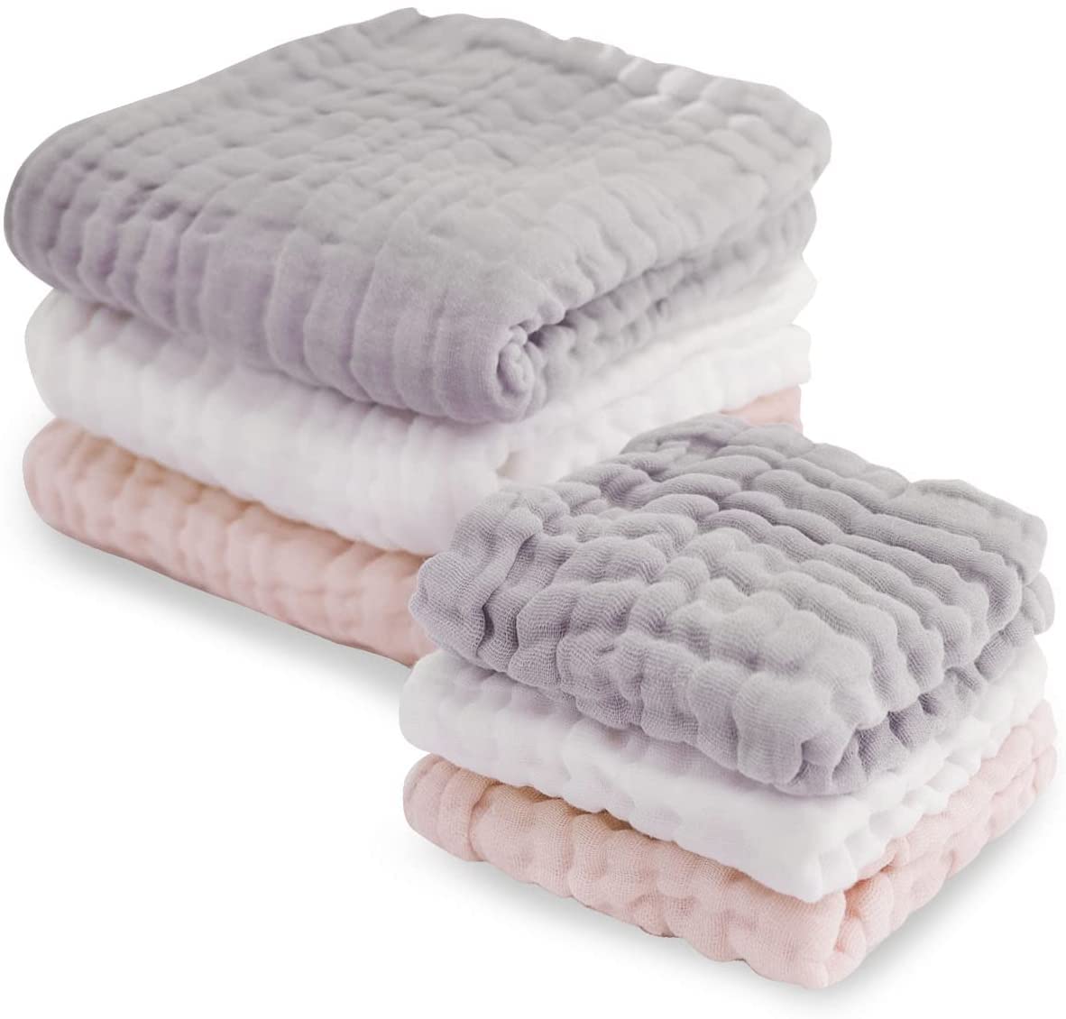 

Keratta Ibul Baby Bath Gauze Handkerchief Towel Set Set (Pink, Gray, White) - 6-Piece