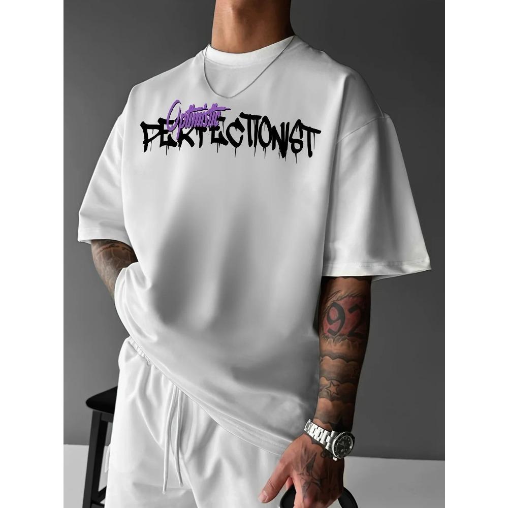 Summer New Men's T-shirt Fashion Letter Bear Print Pattern is a Casual and Versatile Polyester Men's T-shirt