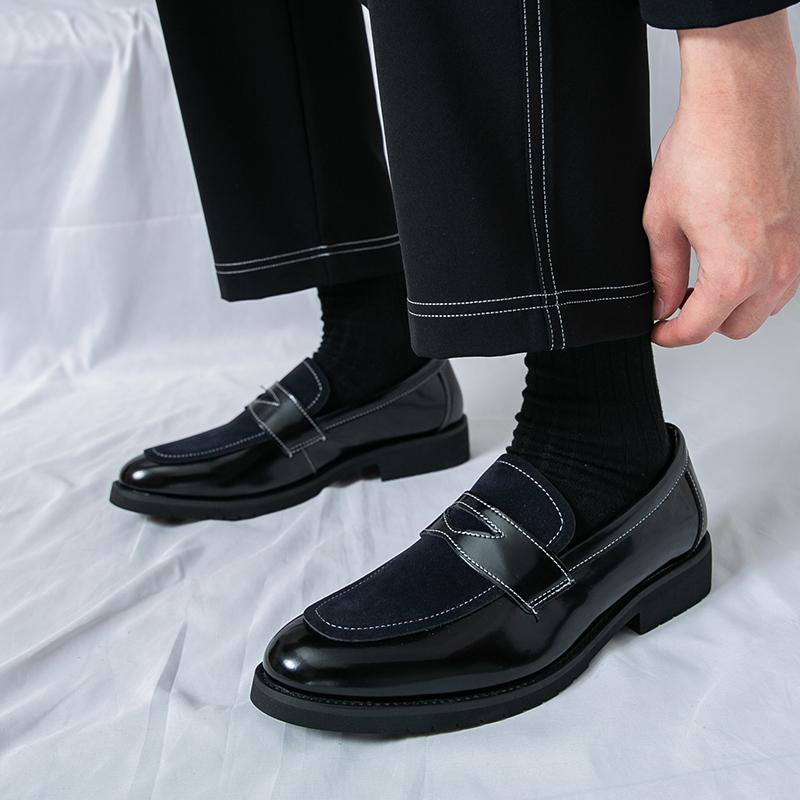 Fashion New Designer Men's Pointed  Mixed Suede Leather Wedding Shoes Male Penny Loafers Formal Dress Footwear Zapatos Hombre