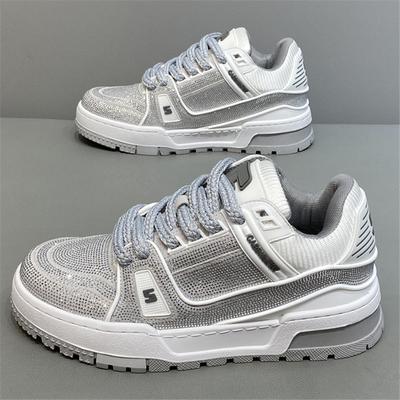 Fashion Luxury Designer Fashion Men's Charm Rhinestone Lace Up Platform Shoes Causal Flats Moccasins Male Rock Hip-hop Walking Sneakers