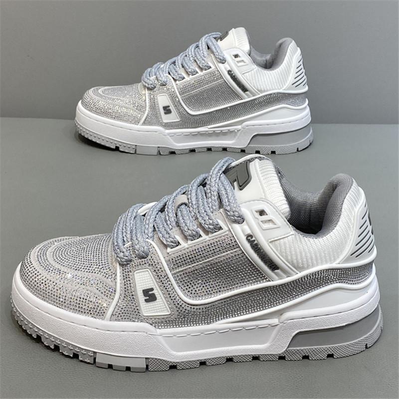 Fashion Luxury Designer Fashion Men's Charm Rhinestone Lace Up Platform Shoes Causal Flats Moccasins Male Rock Hip-hop Walking Sneakers