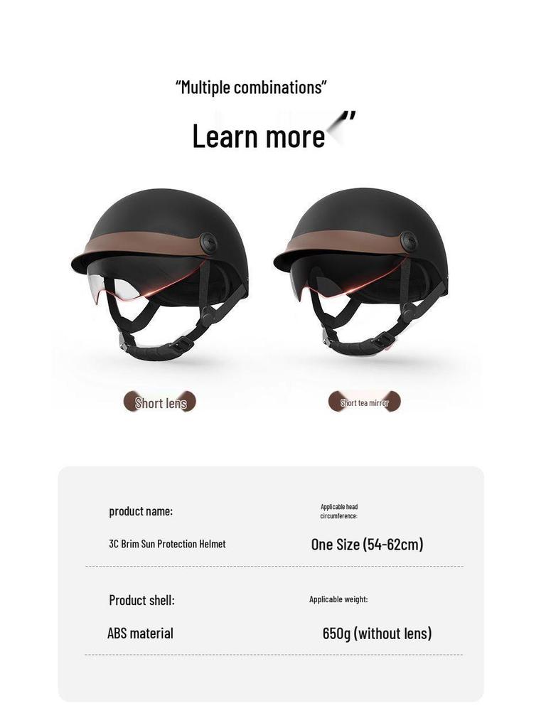 3C Certified Universal Electric Vehicle Helmet for Men & Women - Sun Protection, All-Season, Half Helmet