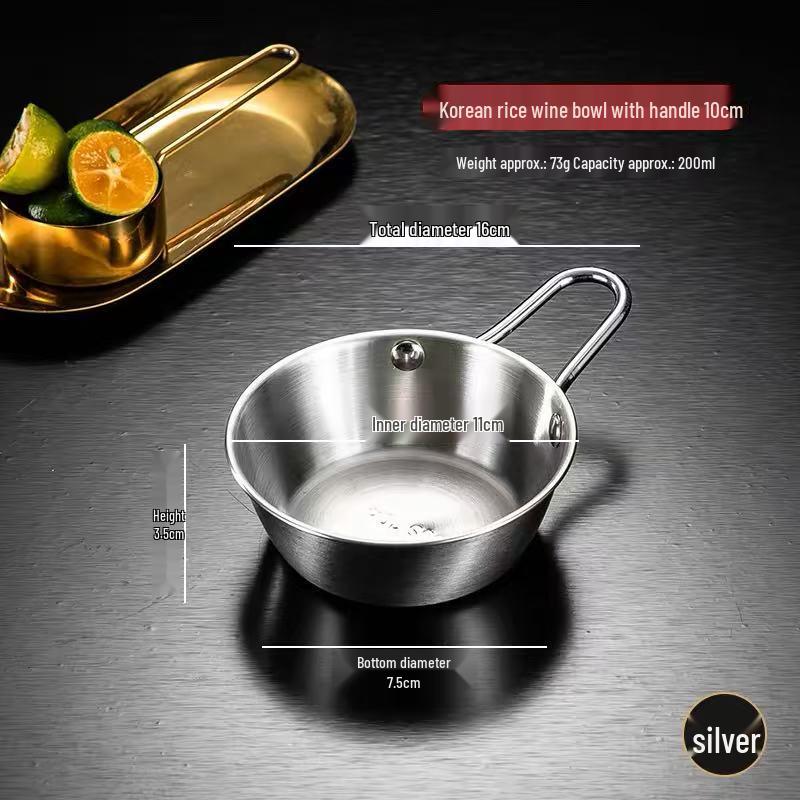 Korean Style Double-Ear Stainless Steel Rice Wine Bowl and Snack Plate Set