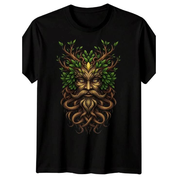 [Gothic Men's Tee] Green Man T-Shirt - Horror Forest Trees Nature Gothic Festival Style Men Tee
