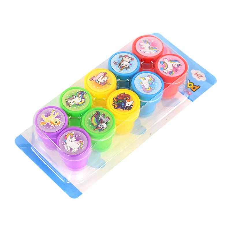 10pcs Cartoon Unicorn Animal Self-ink Stamps Toy Kids Birthday Party Favors Goodie Bag Pinata Fillers Boy Girl Christmas Gift