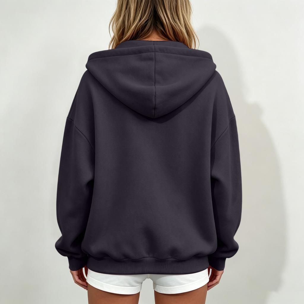 Unisex Color Zip-Up Lined Hoodie Sweatshirt for Couples