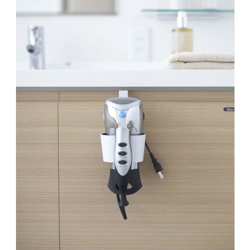 Yamazaki Hair Dryer Holder, White, Approx. W10 x D12 x H15cm (7581), Botes Hair Dryer Storage, Keeps Cords Tidy