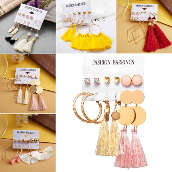 6Pcs/Set Bohemia Women Tassel Hook Earrings Ear Stud Set Jewelry Accessories