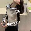 Stripe Three Modal Autumn Spring Print Long Sleeve Tee Women Round Neck Casual Warm Base Layer Top