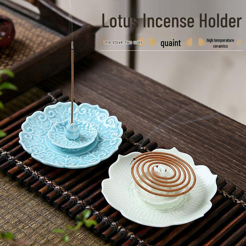 Ceramic Lotus Incense Holder for Sticks, Coils, and Cones - Home & Office Multi-Purpose Burner for Sandalwood and Agarwood Incense.