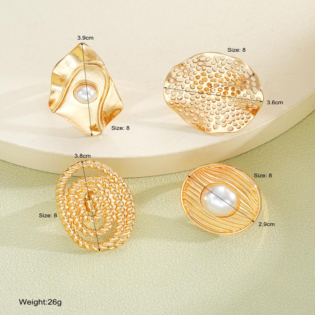 4Pcs/Set Imitation Pearl Chunky Rings For Women Vintage Geometric Irregular Hollow Gold Color CCB Ring Set Fashion Party Jewelry