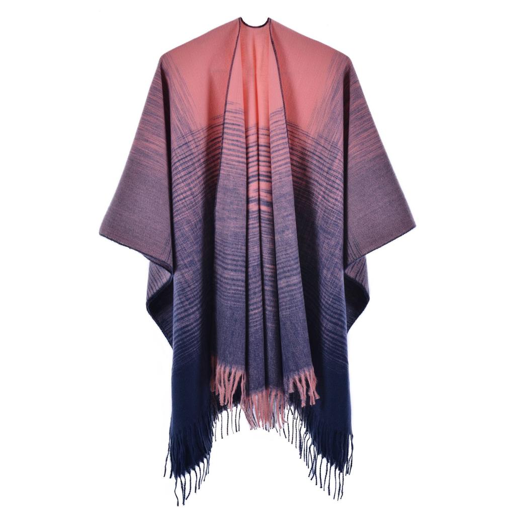 Solid Color Imitation Cashmere Large Split Shawl, Popular, Warm Monochrome Cape, Plain Cape