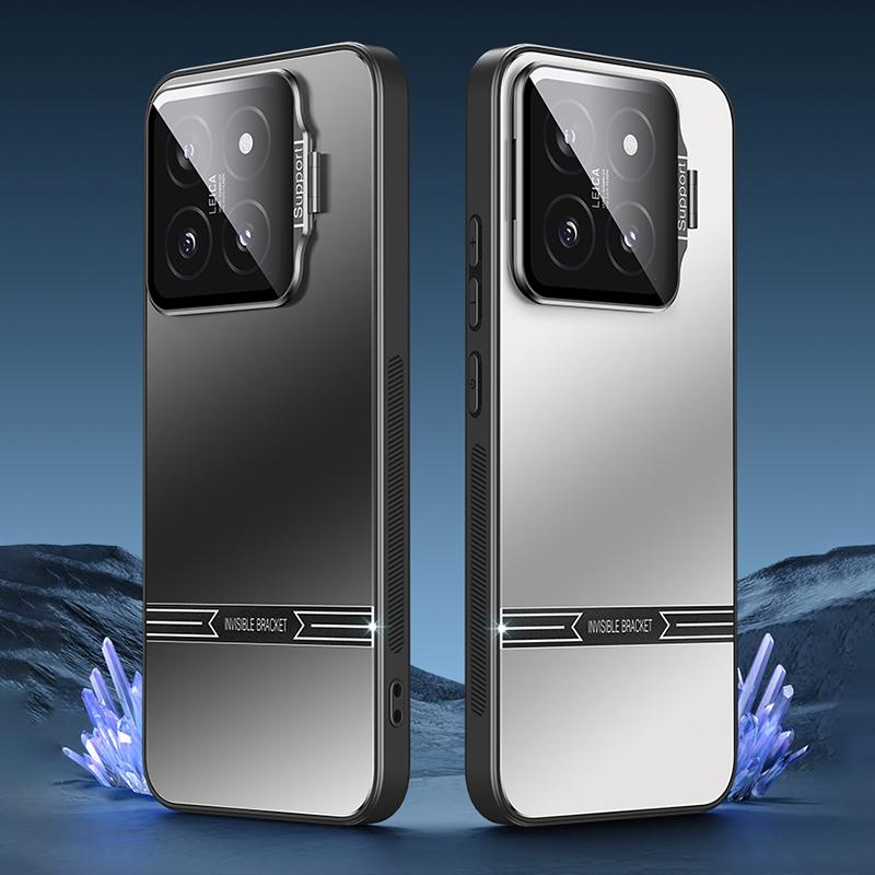 For Xiaomi 14 Matte Cell Phone Cases PC+TPU Cover with Lens Frame Kickstand