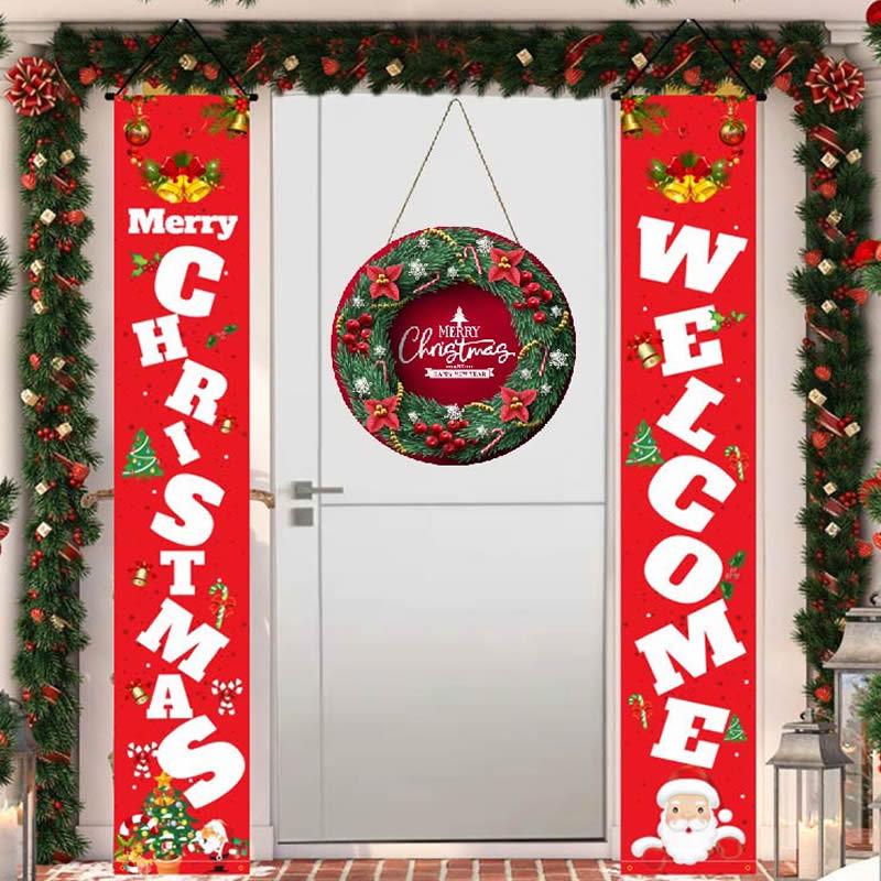 Christmas Wooden Hanging Welcome Sign - Dual-Use Decoration for Shop or Home