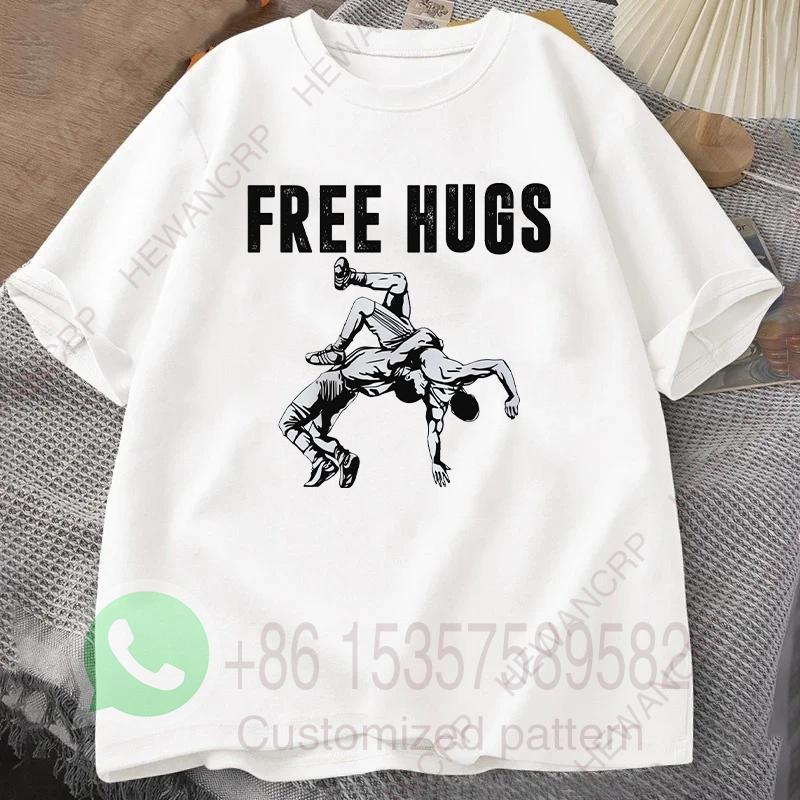 Free Hugs Wrestling Tshirt Summer Tracksiut Mens Oneck Pullovers Shortsleeved Harajuku Cotton Sweatshirt Casual Streetwear