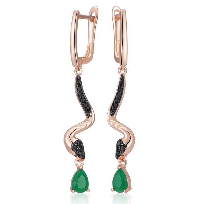 

Серьги-подвески в виде змеи из черного циркония, серьги из зеленого циркония с черным покрытием для женщин, индивидуальные украшения, аксессуары для вечеринок и повседневных подарков зелёный