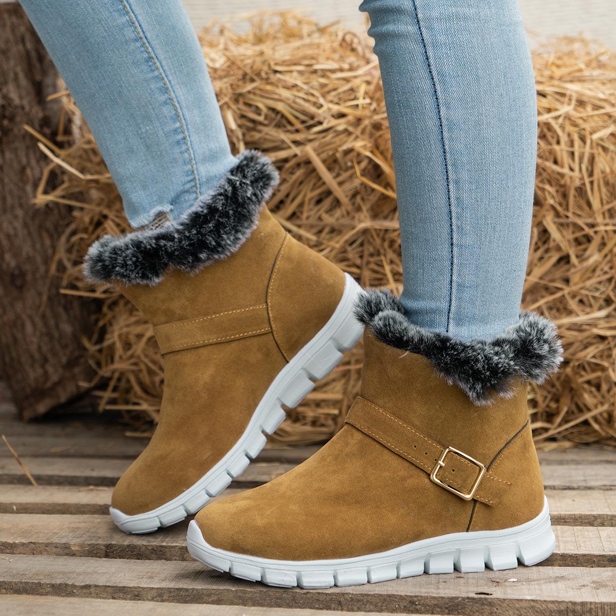 

Модные повседневные зимние ботинки 2025 года, новые зимние однотонные короткие ботинки из бархата, теплые, большого размера, из хлопка 43