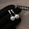 Korean Style Small Fragrance Zircon Pearl Silver Stud Earrings For Women