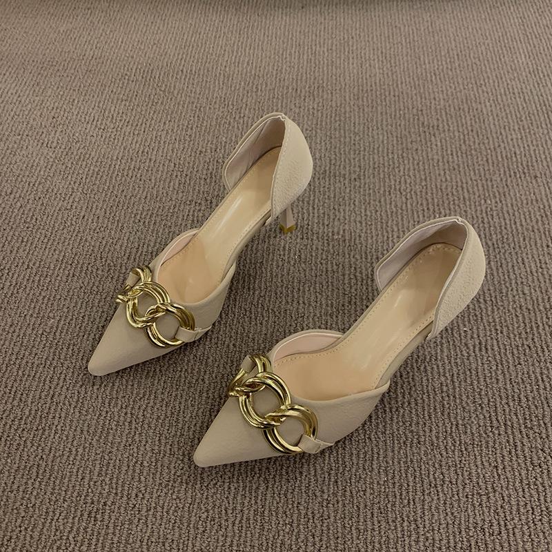 

Single shoes women s 2025 spring new women s shoes design sense niche bridesmaid shoes wedding shoes French pointed stiletto high heels 39 абрикосовий