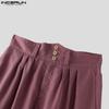 INCERUN Men High Waist Zip-up Solid Color Casual Long Palazzo Pants