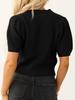 Womens Waffle Knit Sweater Top V Neck Puff Short Sleeve Cropped Spring Summer Blouse