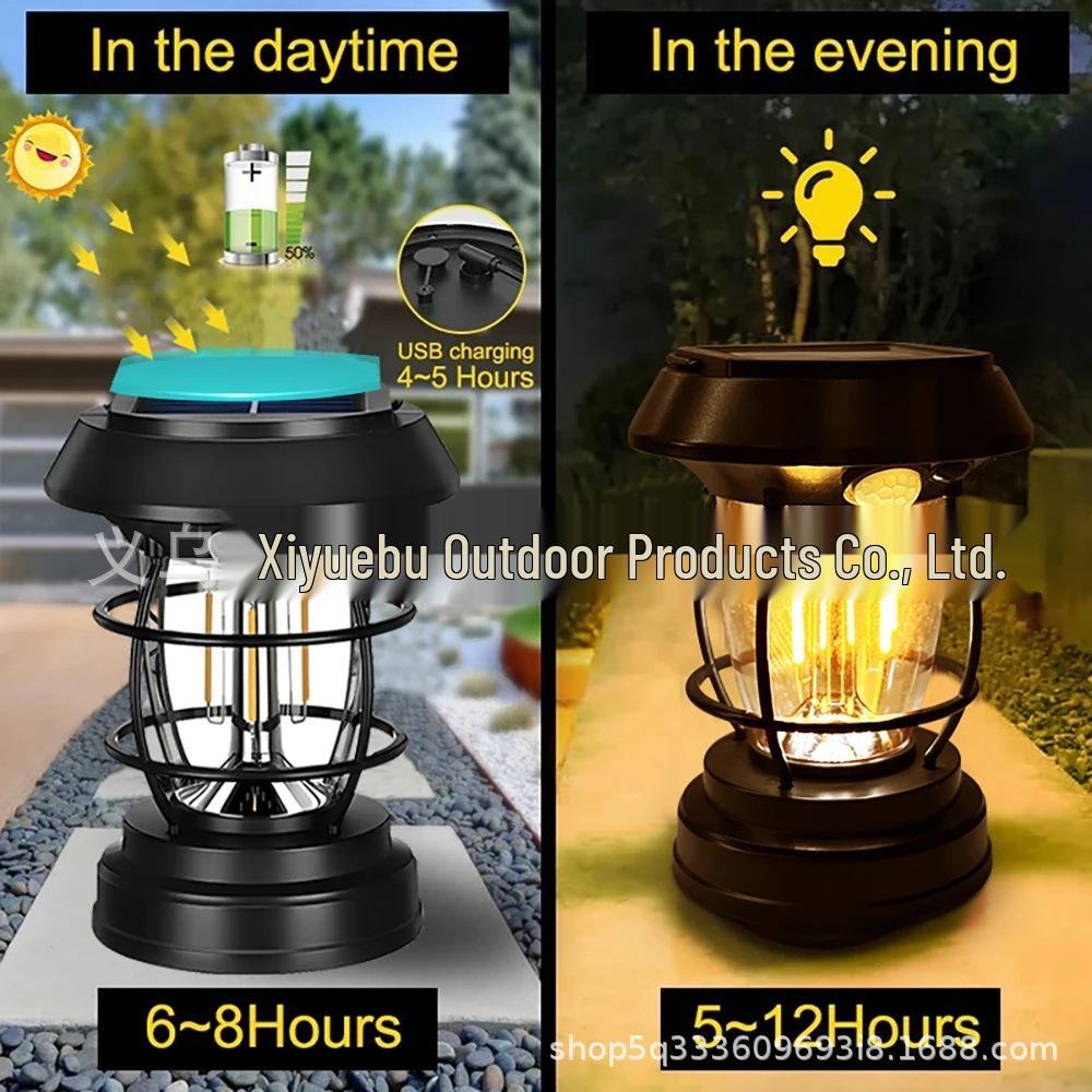 Rechargeable Solar Retro Camping Lantern - Handheld Outdoor Oil Lamp for Tents, Courtyards, and Emergencies