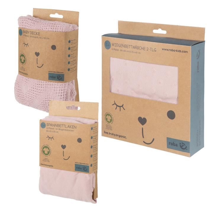Coffret bébé bio 'lil planet' - roba - linge de lit + drap housse + couverture - rose