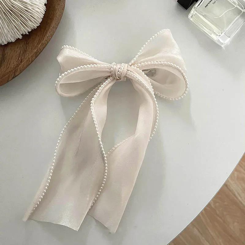 Bow Hair Clip Women Cute Bowknot Riband Hairpin Barrettes Girls Solid Color Ponytail Clip Hair Accessories Headwear Gift