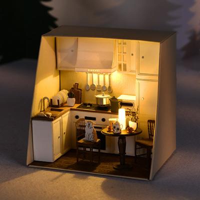 Mini 3D Puppenhaus DIY Zusammenbau Holz Miniaturmöbel Mit LED Lichtern Casa Puppenhaus Spielzeug Mini DIY Bausatz Zum Herstellen von Zimmer Spielzeug