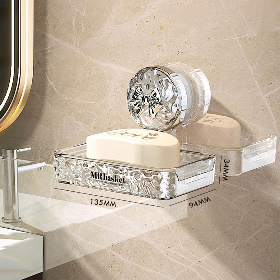 1 Suction Cup Soap Box Non Perforated Wall Mounted Bathroom Shelf Double-layer Drainage Soap Box