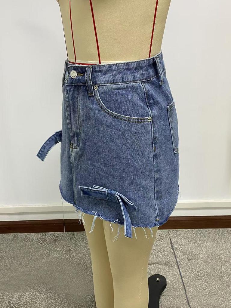 European & American 3D Bow A-line Denim Mini Skirt