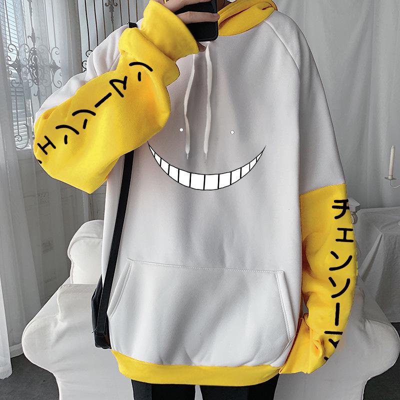 

Assassination Classroom Smiley Print Fleece Pullover Hoodie - Spring/Autumn Patchwork Style 4XL