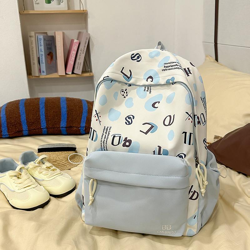 Youthful Nylon Letter Print Backpack For High School Students With Lightweight Design For Daily Use