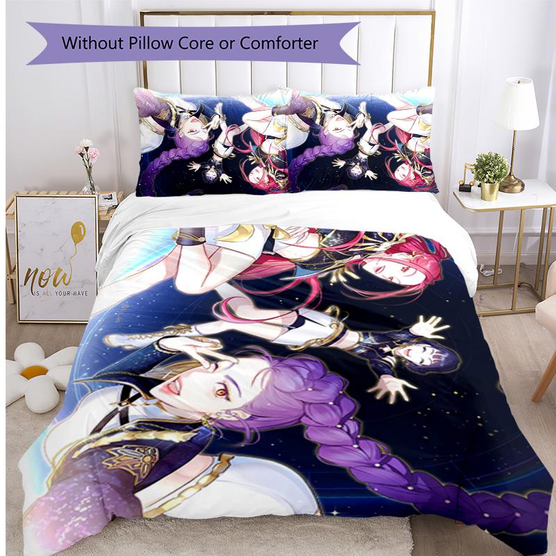 Kpop Demon Hunters Pattern Printed 3PCS Bedding Set, Soft Skin-Friendly Washable Duvet Cover & Pillowcases Set